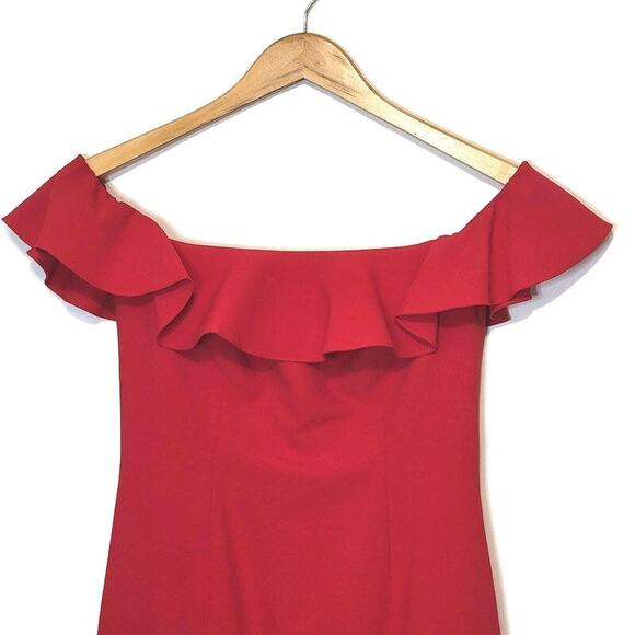 Jay Godfrey Off Shoulder Ruffle Red Midi Sheath Dress Size 4 Cocktail Formal - Picture 3 of 16